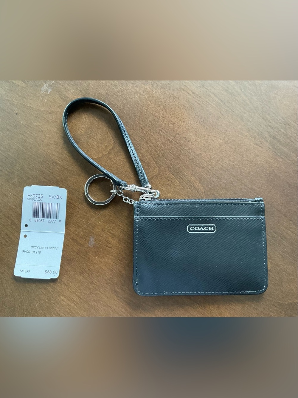 Coach F50735 Black Wristlet ID Card Case with Key Ring
